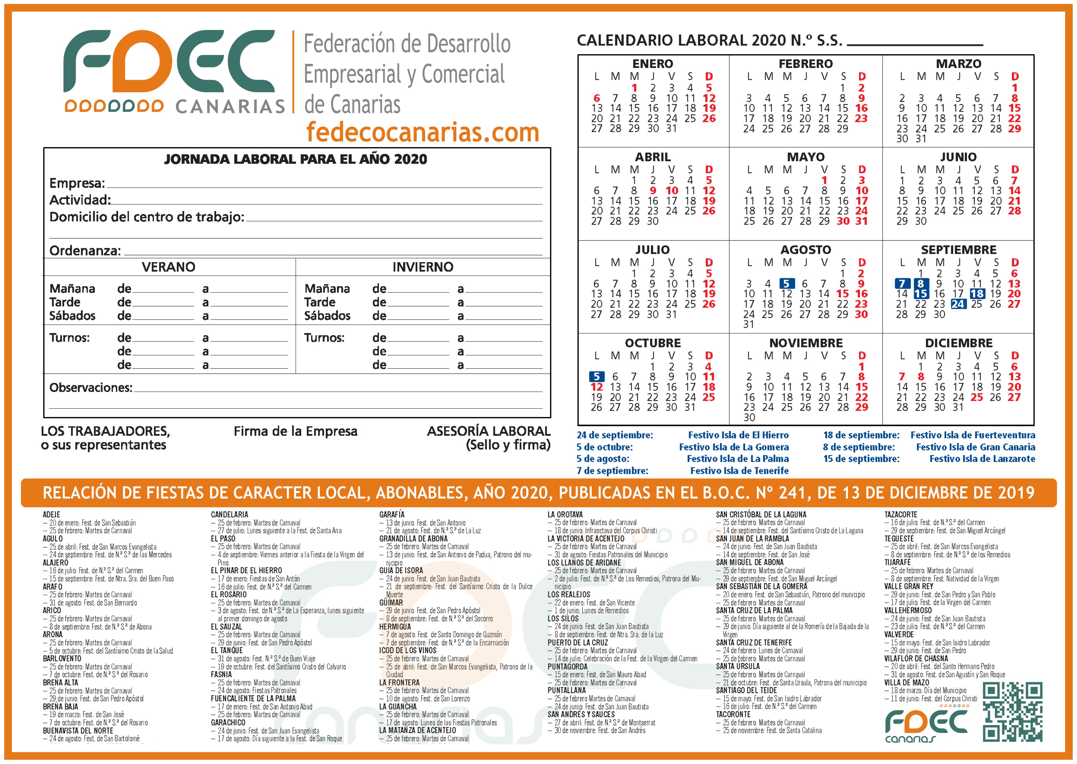 calendario Fedeco Canarias